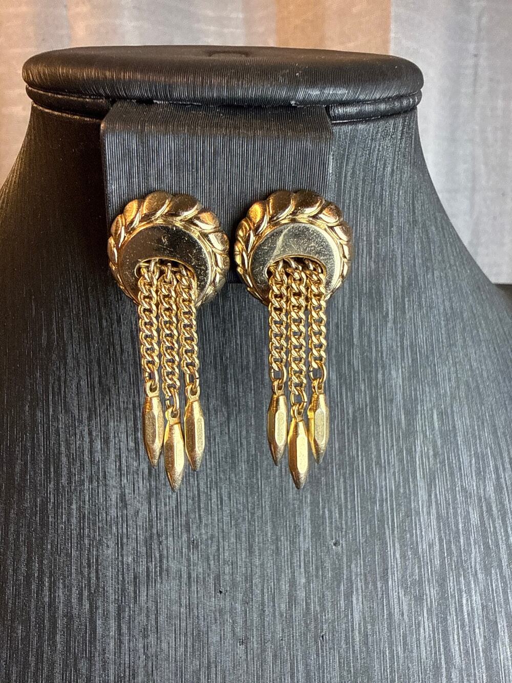 Vintage Monet Goldtone Clipback Dangle earrings